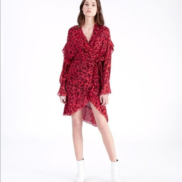 IRO Dresses & Skirts - IRO Linger Leopard Print Ruffles Wrap Dress Sz 38 US 6 NWT